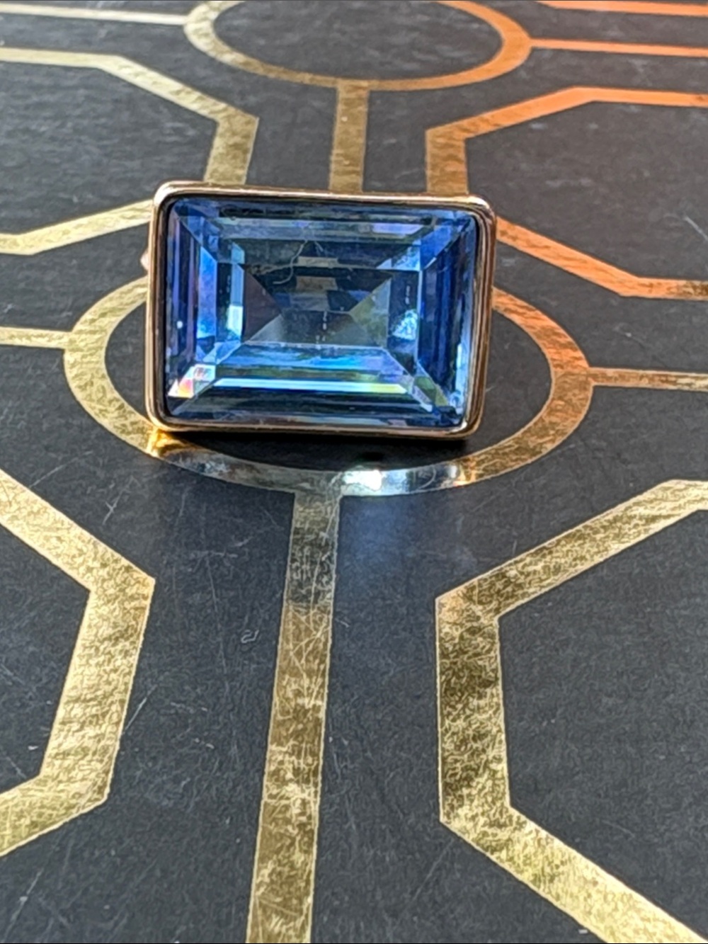 Art Deco Blue Crystal Cocktail Ring 💍 Size 9